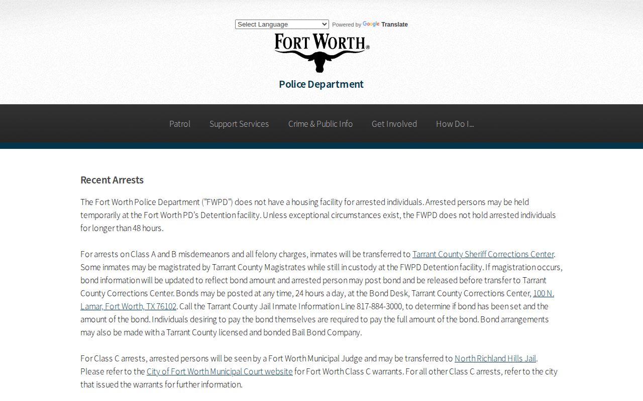 Fort Worth Police recent arrest record search
