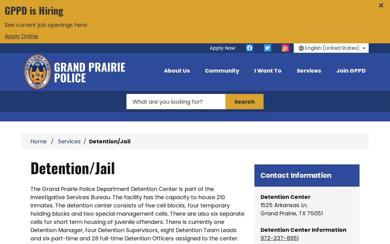 Grand Prairie Police detention and jail booking records information