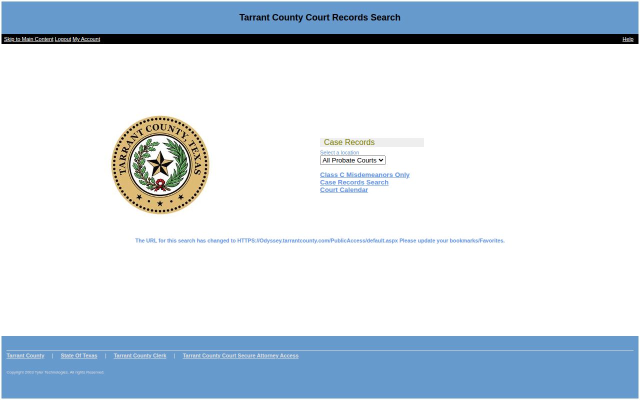 Tarrant County Odyssey court search for booking case disposition