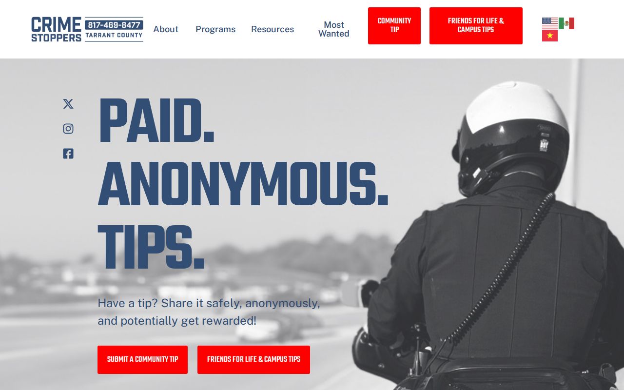 Crime Stoppers of Tarrant County anonymous wanted tip channels